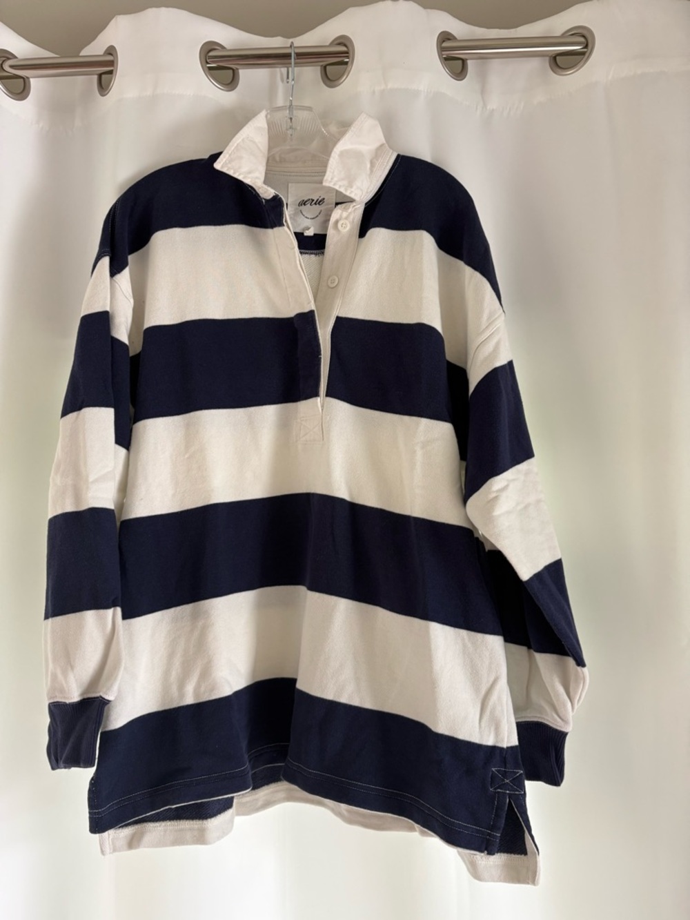 Aerie Navy and White Striped Rugby Polo